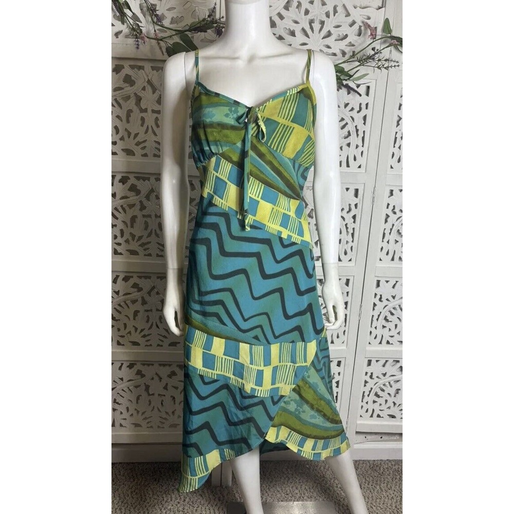 90s Y2K Millenium Brand Women's Spaghetti Abstract Midi Dress Size Large